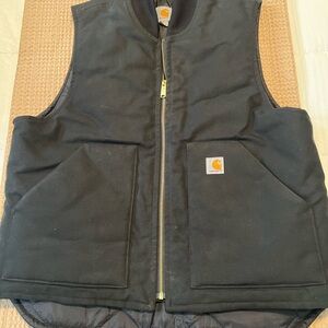 Carhartt Black Quilted Vest with Gold Logo Patch